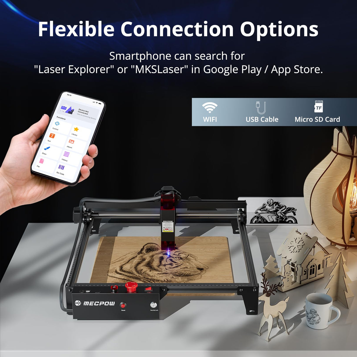 Mecpow X3 Laser Engraver, 5W(5000mW output) Laser Cutter, 60W Laser Engraving Cutting Machine, Laser Engraver for Wood and Metal w/Emergency Stop, Flame & Gyro Detection, 16.0 x 15.7" Mecpow