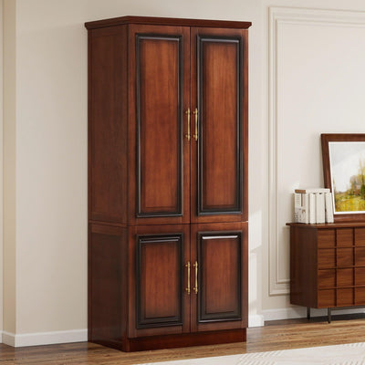 Tafeumob Solid Wood Armoire Wardrobe: Small Classic 2 Doors Solid Wood Bedroom Armoires with Hangingrod Clothes Cabinet Storage Cherry Red Finish 31.26" L x 19.69" W x 70.87" H
