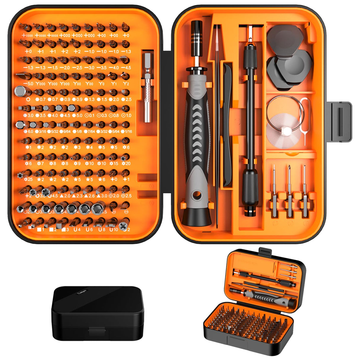 150 IN 1 Precision Screwdriver Set, 120 Bits Full Range Small Screwdriver Set, Magnetic Mini Repair Tool Kit for Ring Doorbell, Laptop, Switch, PS5, Xbox, Macbook, iPhone, Watch, Glasses - Orange Cazeyoo