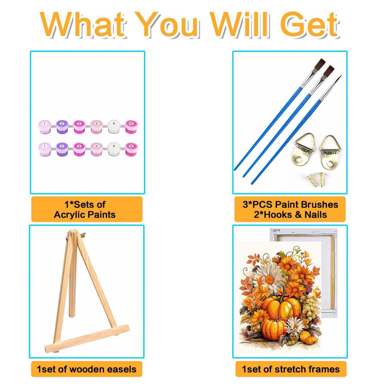 Meothan Paint by Numbers Kits for Adults Framed, Fall Paint by Number for Adults Beginners, Autumn Pumpkin Paint by Numbers Kits on Canvas with Framed for Home Wall Decor 12x16inch (with Easel) Meothan