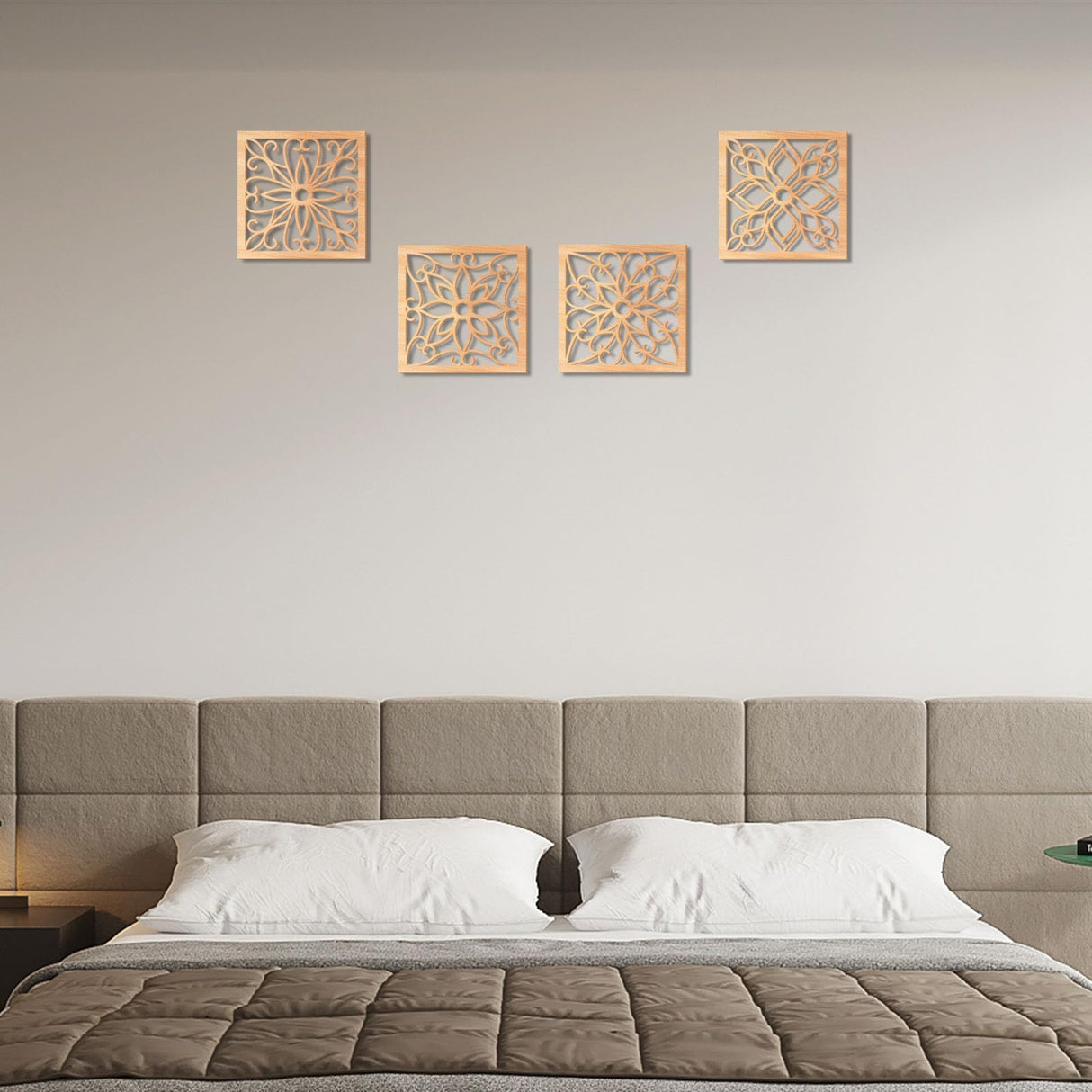 KOYILTD 4 Pieces Thicken Rustic Wall Decor,Flower Carved Wall Art,Wooden Hollow Carved Design (Square, 8.2in) KOYILTD