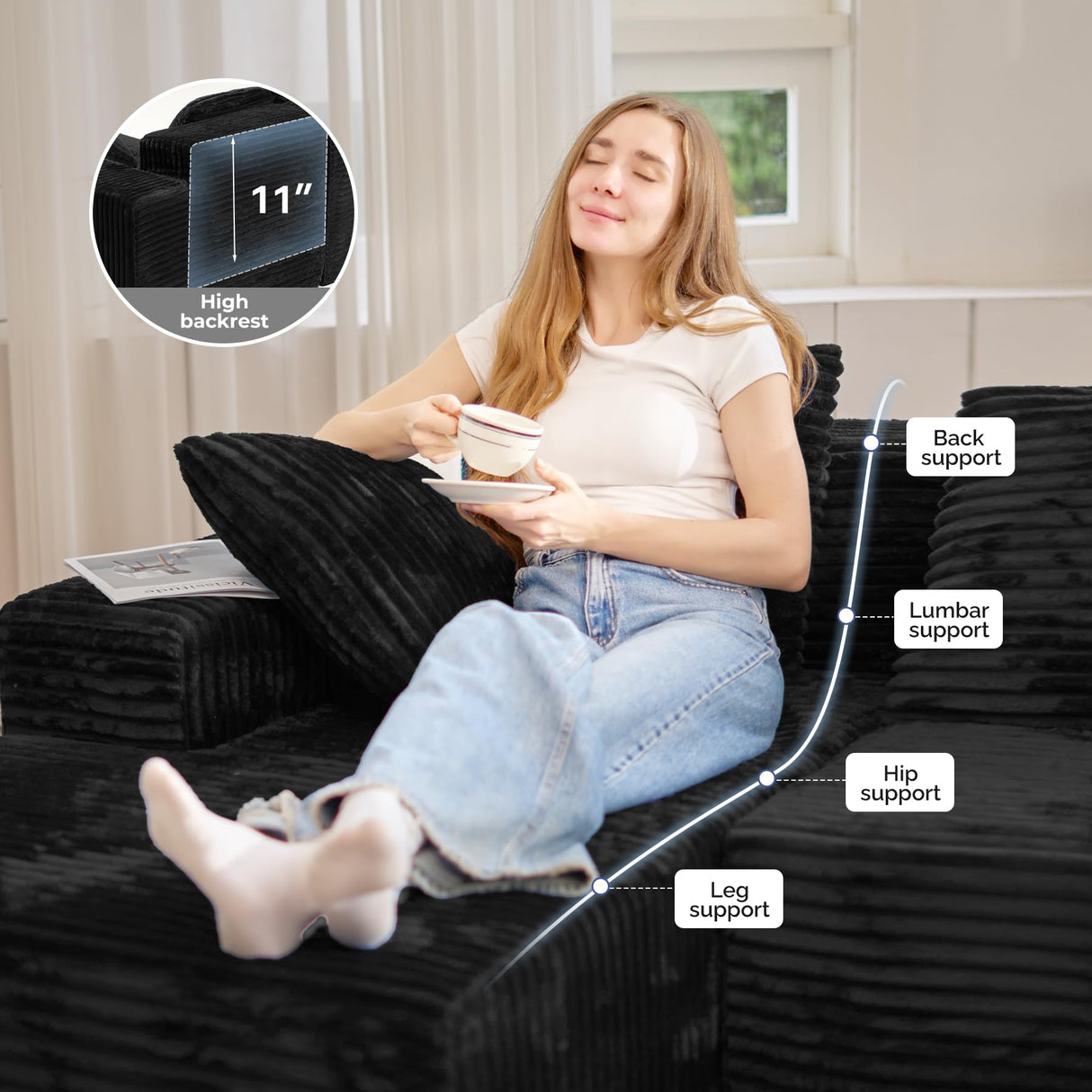 131'' U Shaped Sectional Couches with Chaise Lounge, No Assembly Required Deep Seat Modular Cloud Sofa for Living Room 1PCS, Bedroom Luxanimarion