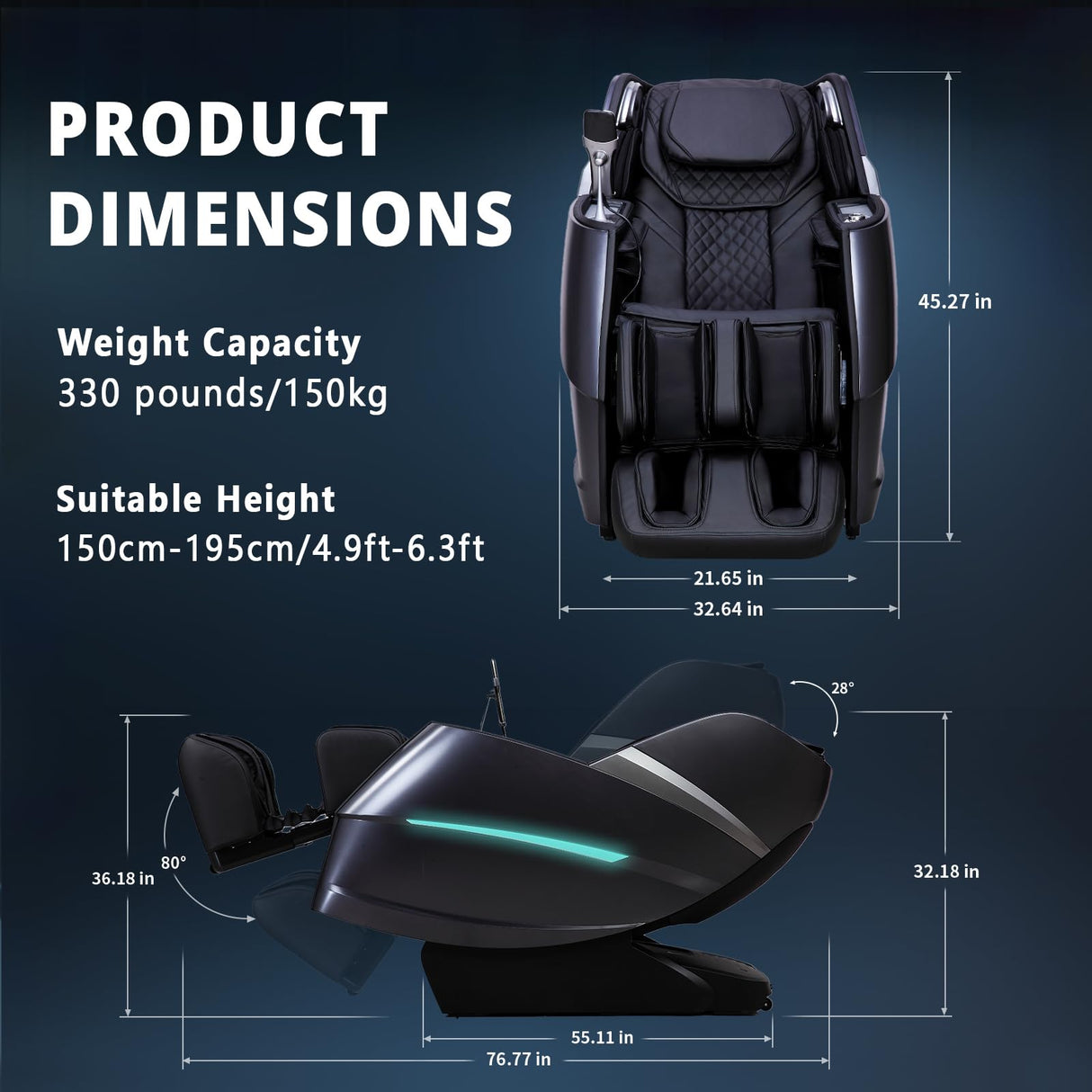 HealthRelife 4D Massage Chair Full Body Zero Gravity Recliner - 55“ SL-Track,20 Auto Modes,11 Massage Technique,40 Airbags Massage,with Yoga Stretch,APP Control,Negative Oxygen lons (Black) HealthRelife