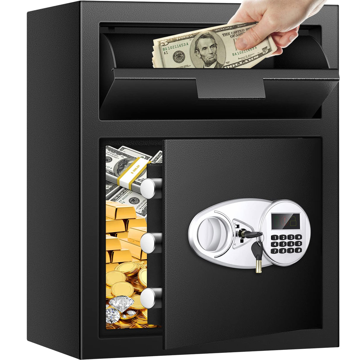 2.8 Cuft Depository Safe with Drop Slot, Anti-Theft Cash Drop Safe with Digital Keypad, Heavy Duty Money Drop Box with LED Display, Drop Safe for Business Mail Church Thmosz