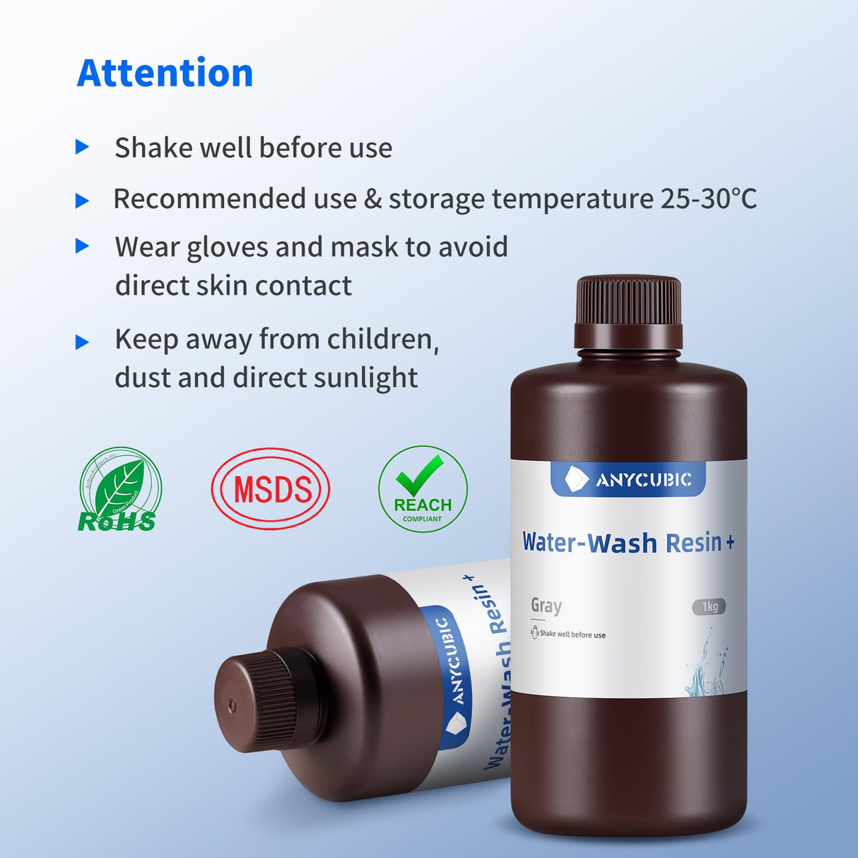 ANYCUBIC Water Washable 3D Printer Resin Bundle, 405nm High Precision 3D Resin, Low Shrinkage Photopolymer Resin for LCD Resin 3D Printer (Grey+Clear+White+Black,1kg per Bottle, 4kg in Total) ANYCUBIC