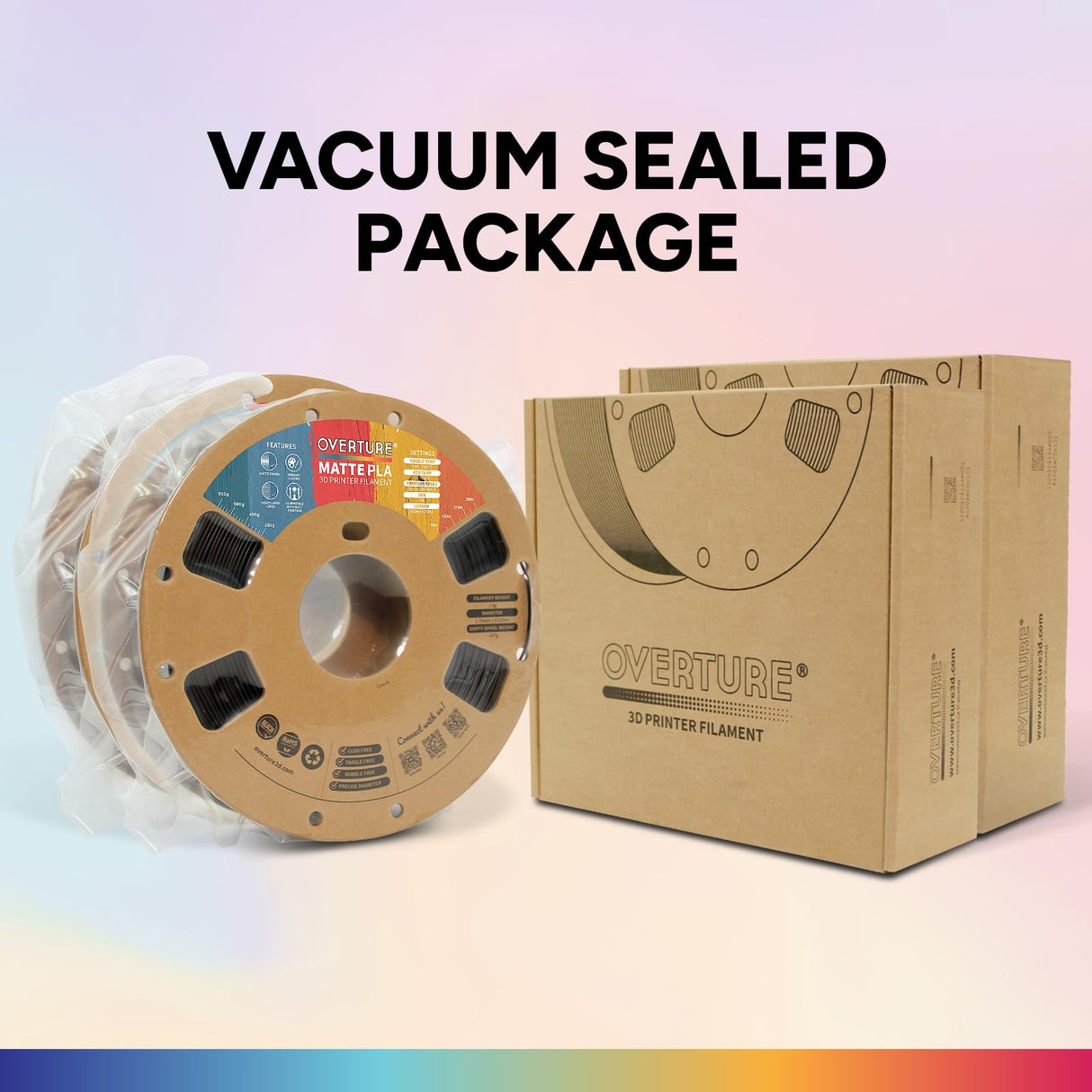 OVERTURE 2KG Bundle Matte PLA 3D Printer Filament 1.75mm, Matt Surface & Low Warping Filament 2 Pack 1kg Spool (2.2 lbs), Fit Most FDM Printers (Matte Black & Matte White) OVERTURE