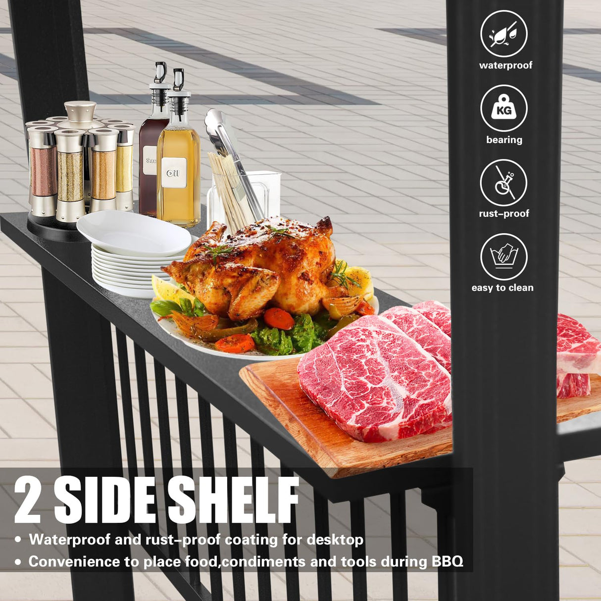 Domi 6.5x12FT Hardtop Grill Gazebo, Outdoor BBQ Gazebo with Galvanized Steel Sloping Roof, Metal Permanent Sun Shade Grill Canopy Shelter with 2 Side Shelves and Ceiling Hooks for Patio Yard, Gray domi outdoor living