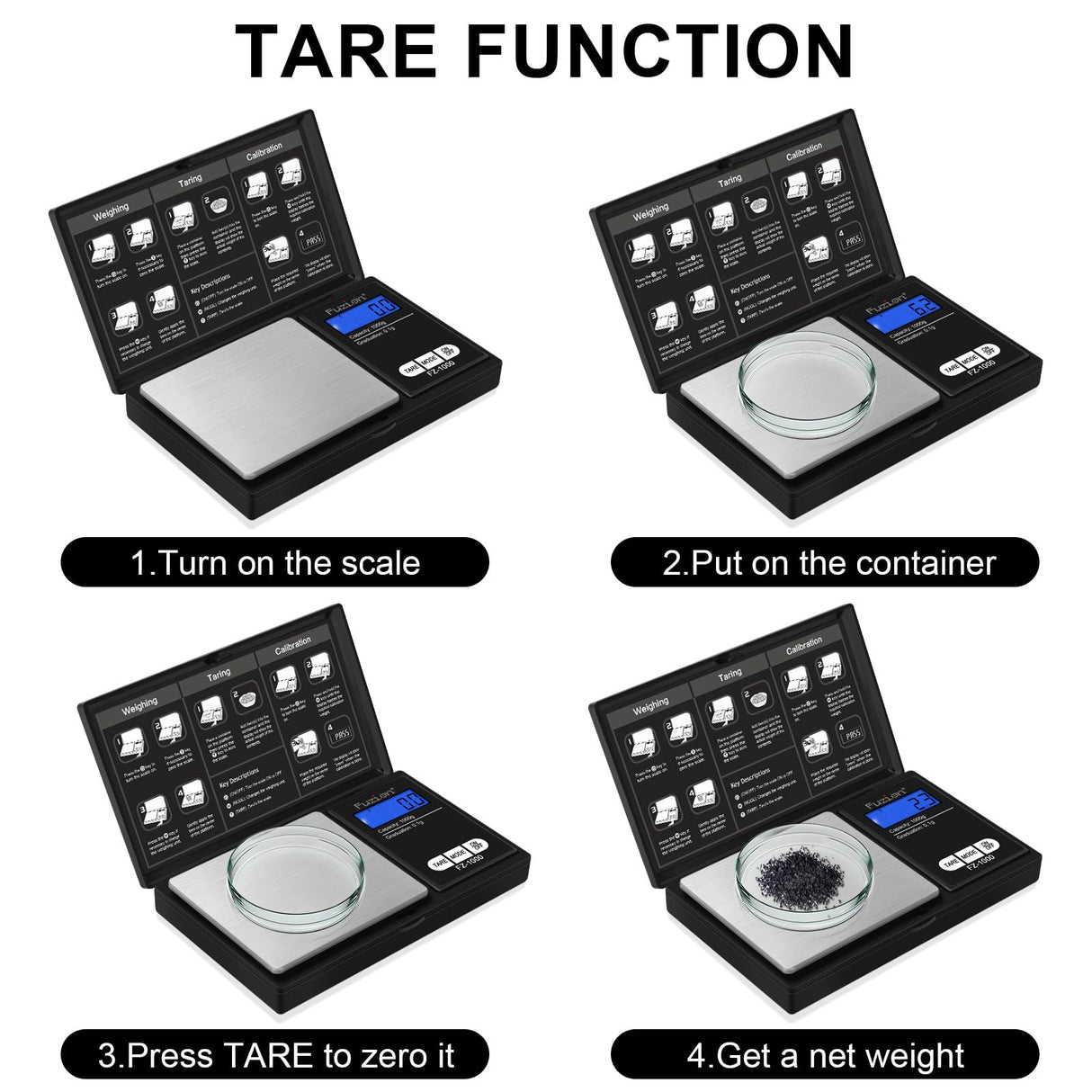 Fuzion Digital Pocket Gram Scale 1000g/0.1g, Small Digital Scales Grams Ounces Grains, Herb Scale, Jewelry Scale, Portable Travel Food Scale Fuzion