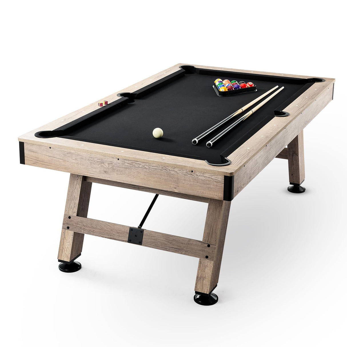 VEVOR Billiards Table, 7 ft Pool Table, Adjust Legs Stable Billiards Table, Pool Table Set Includes Balls, Cues, Chalks and Brush, Wood Color with Black Cloth, Perfect for Family Game Room Kids Adults VEVOR