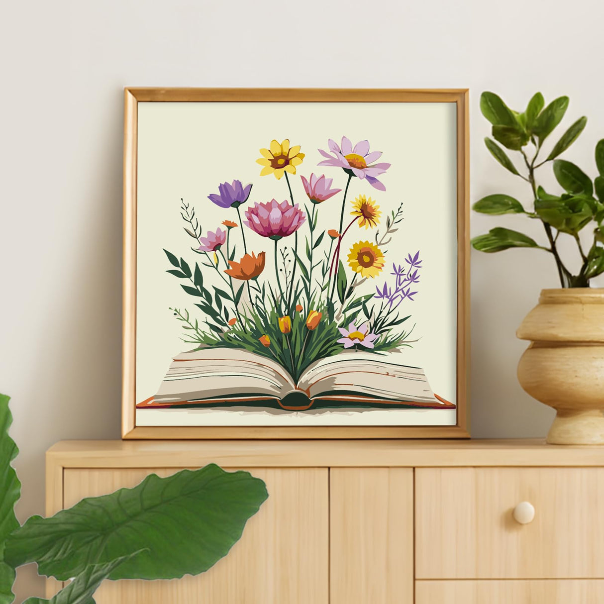 Framed Paint by Numbers Kit for Adults Beginner & Kids Ages 10-13, Books Easy Paint by Numbers with Frame, Flowers Acrylic Adult Painting by Number Kits on Canvas Framed for Gift Decor 10 x 10 Inch Camocin