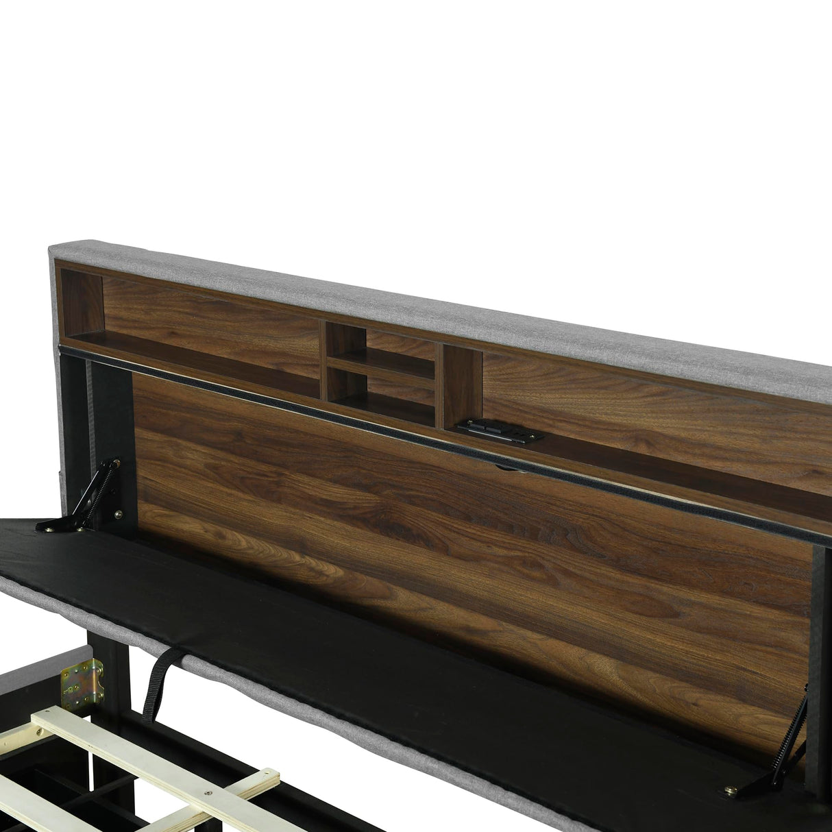 Merax Queen Bed Frame with Trundle Pull Out, Wood Bed Frame Queen Size with Storage Drawers and Headboard, Linen Upholstered Queen Bed with a Set of Sockets & USB Ports, Gray Merax