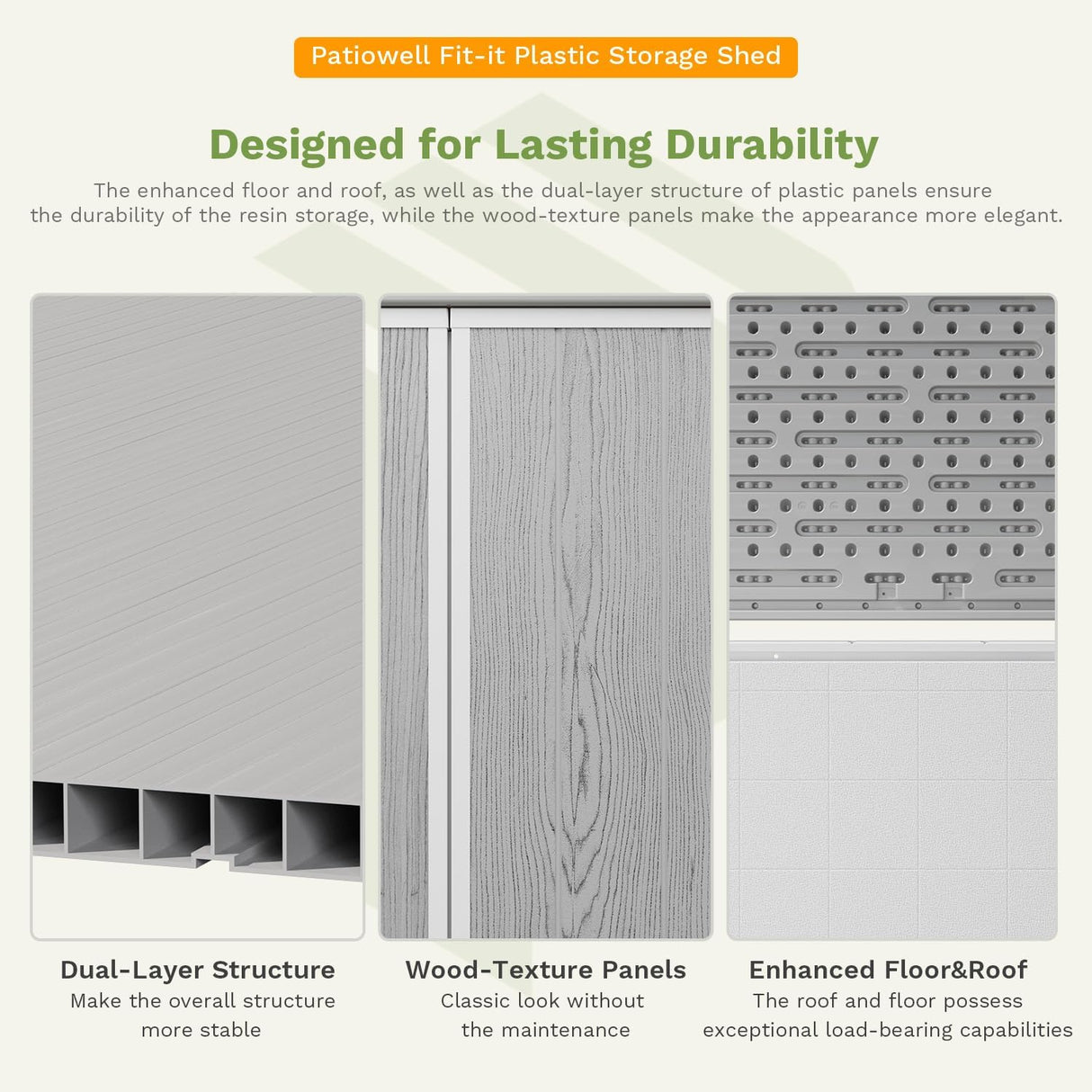 Patiowell 5x3 FT Outdoor Storage Shed with Floor, Plastic Vertical Storage Cabinet with Lockable Doors for Garden, Pool Storage, Tools and Patio Furnitrue Accessories, Light Gray Patiowell