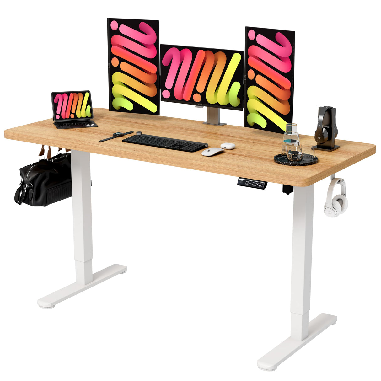 Monomi 55 Inch Electric Standing Desk, Height Adjustable Sit Stand Up, Work Home Office Computer PC Desks, Gaming Writing Study Bedroom Rising Table, Nature Monomi