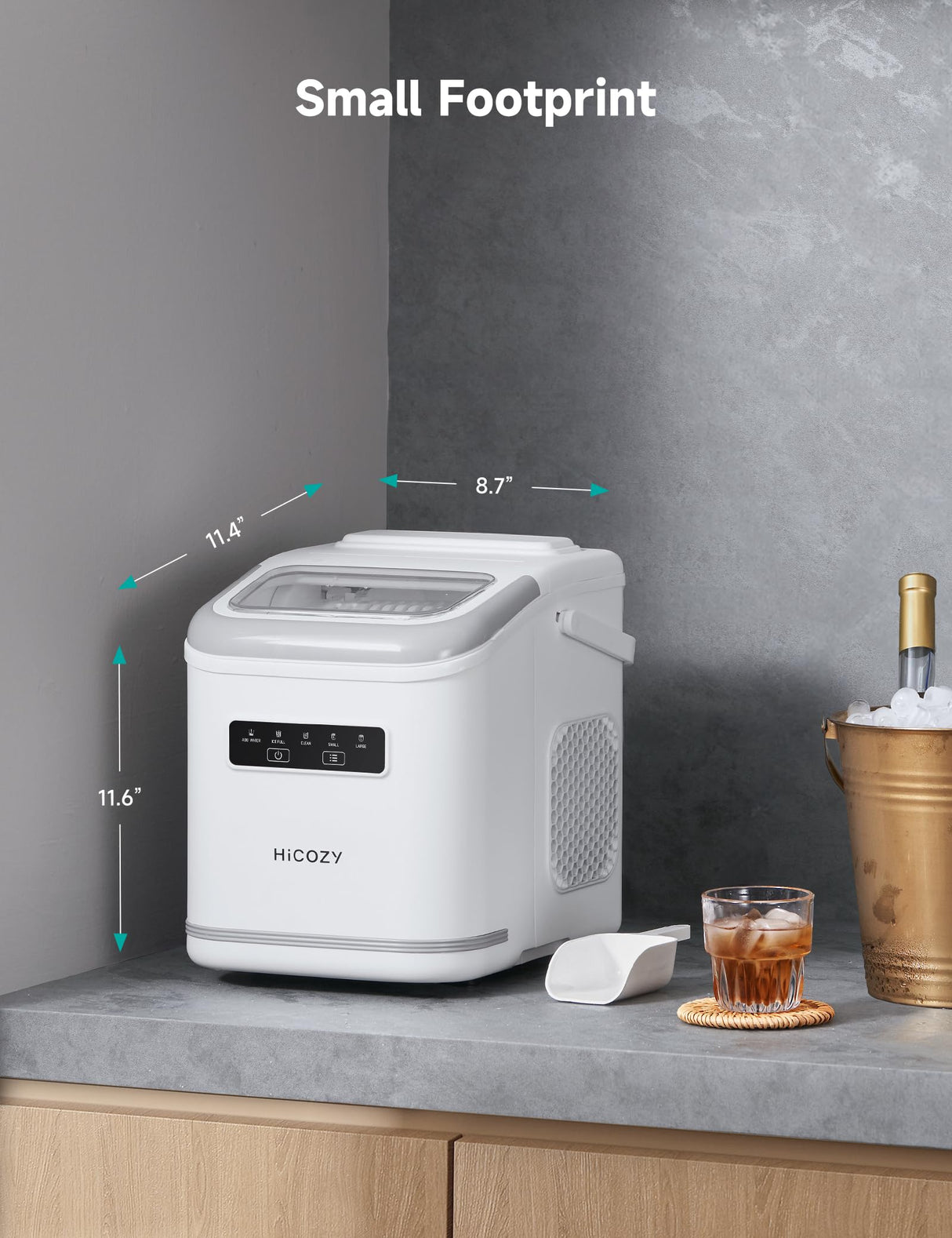 HiCOZY Countertop Ice Maker with Handle, Ice in 6Mins, 26 lbs/Day, Portable Ice Maker Machine with Self-Cleaning for Apartment/Under Cabinet/Kitchen/Office/Camping/RV/Home Bar(White) Hicozy