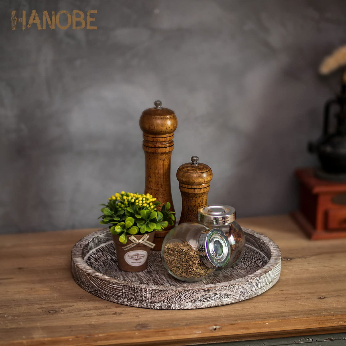 Hanobe Round Wood Candle Tray: Rustic Wooden Candle Holder Whitewash Pillar Stand Farmhouse Tea Light Plate Base for Living Room Coffee Table Centerpiece for Kitchen Counter Bathroom Home Decor,11.8" Hanobe