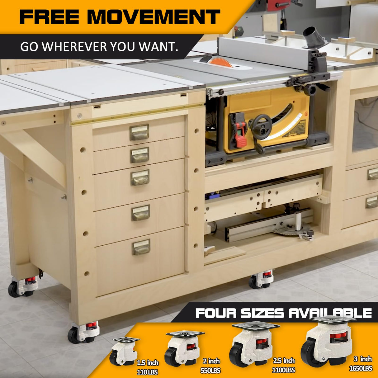 Leveling Casters Retractable Heavy Duty of 440 Lbs Set of 4,Height Adjustable Machine Leveling Feet Plate Castors for Workbench, Heavy Furniture,Machine Equipment(1.5 INCH) QIDSJCCBD