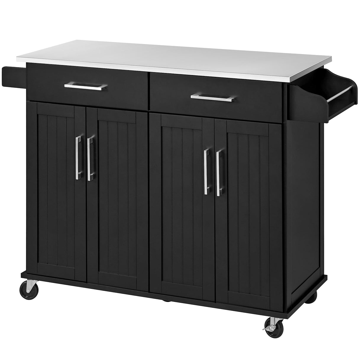 Yaheetech Rolling Kitchen Island with Stainless Steel Top, Kitchen Cart Storage Cabinet on Wheels with 2 Drawers and Inner Adjustable Shelves for Dining Room, 50.5 Inch Width, Black Yaheetech