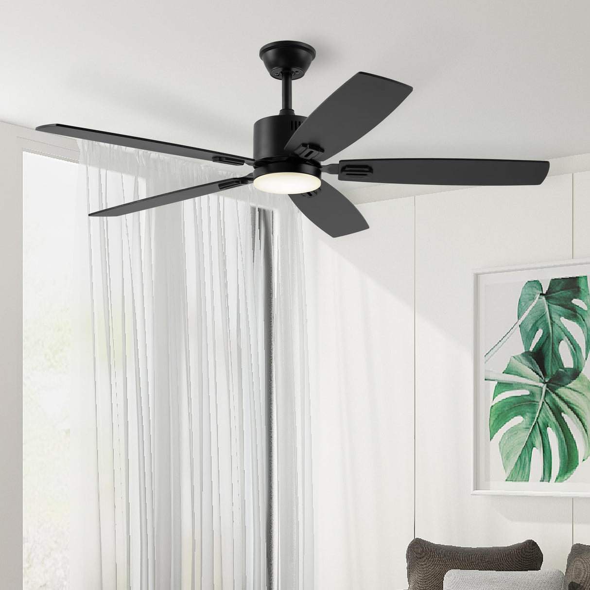 SUNMORY 52" Ceiling Fans with Lights, Smart Ceiling Fan with APP and Remote Control, Reversible DC Motor, Noiseless, Stepless Dimmable, Modern Ceiling Fan for Indoor/Outdoor Use, Black SUNMORY