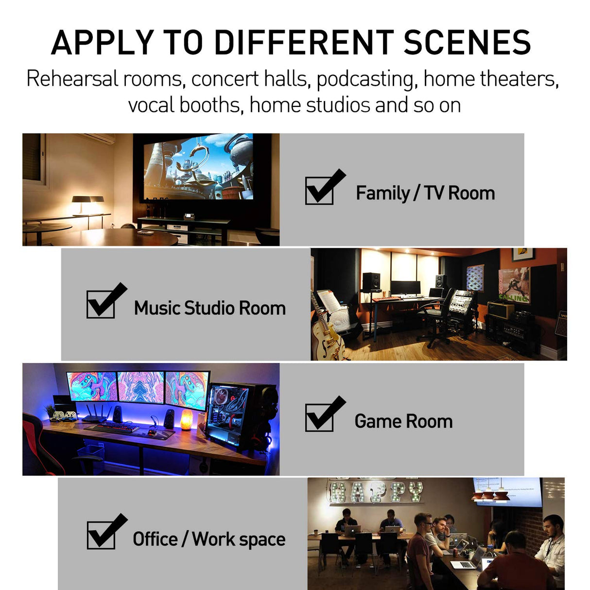 Focusound 80 Pack Acoustic Foam Panels 1" x 12" x 12" Sound Proof Foam Panles Soundproofing Noise Cancelling Wedge Panels for Home Office Recoding Studio with 420PCS Double-Side Adhesive Focusound