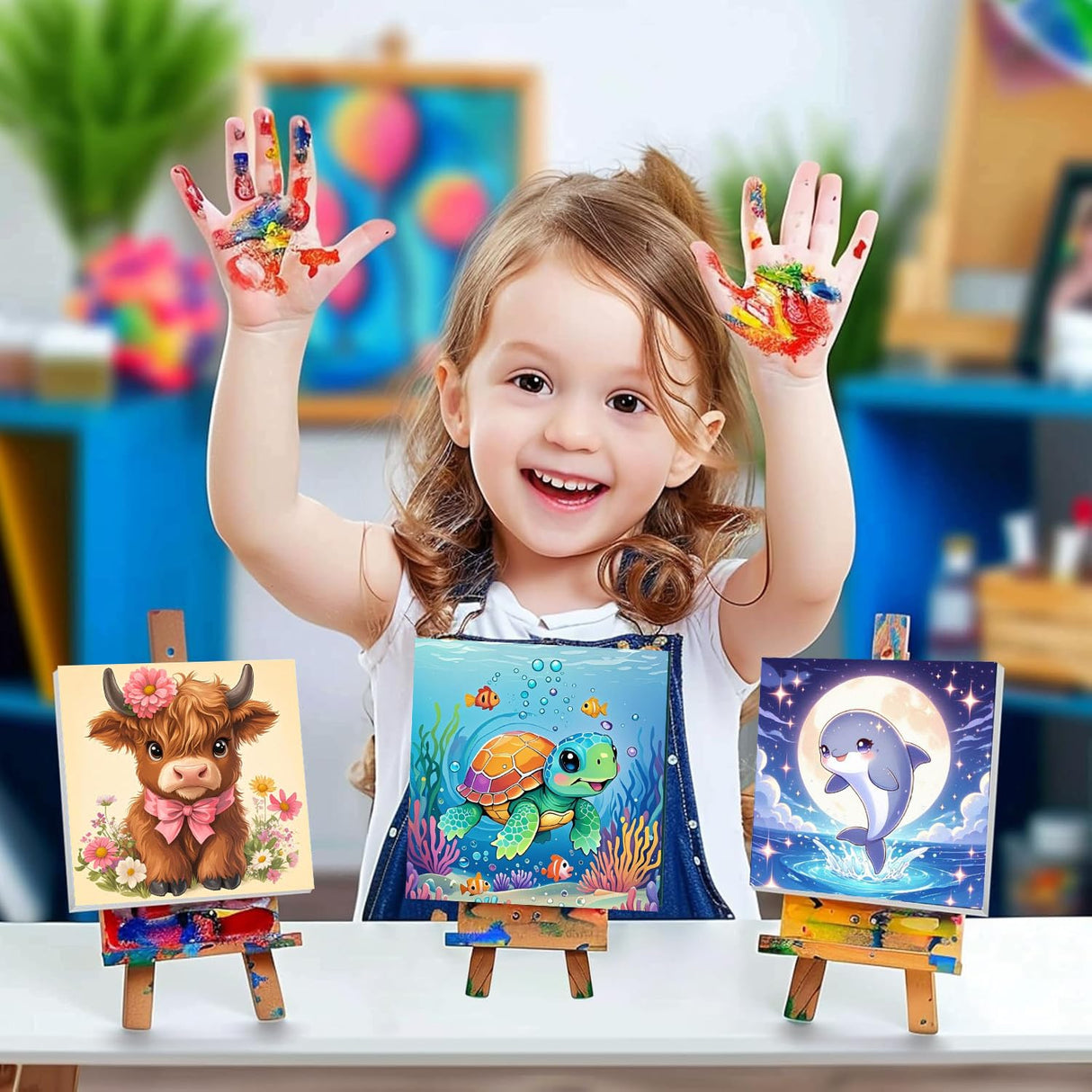 cviokrdu Turtles Paint by Numbers Kit for Kids with Frame - Wooden Easel, Sea Animals Paint by Numbers for Kids Ages 4 8 12, Easy Acrylic Oil Painting Kits for Home Wall Decoration 8x8 inch cviokrdu