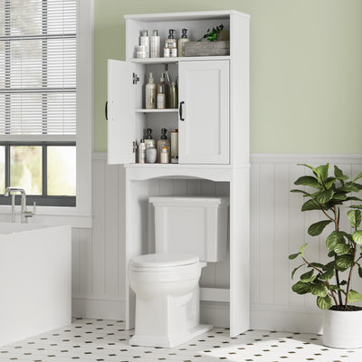 MXARLTR Over The Toilet Storage Cabinet, Over Toilet Bathroom Organizer with Adjustable Shelf and Double Doors, Space Saver Shelf Above Toilet Storage Cabinet (White)
