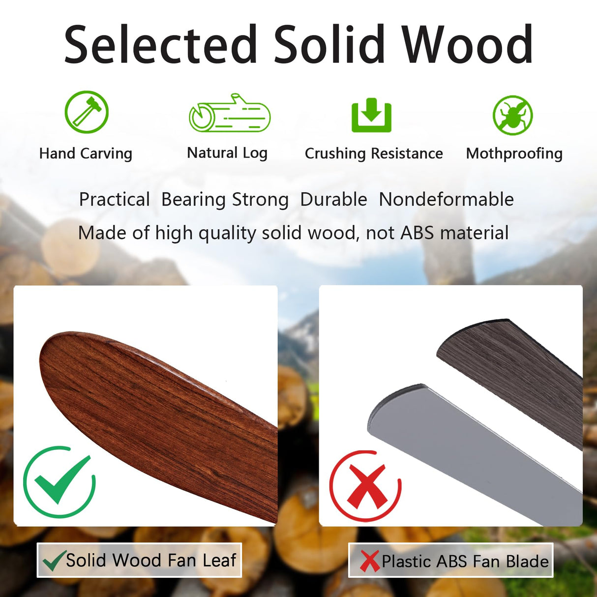 dearnow 52" wood ceiling fan with light with remote control, indoor outdoor wood ceiling fan with 3 wood blades for patio, living room, dining room, pavilion yard, etc (black + walnut) dearnow