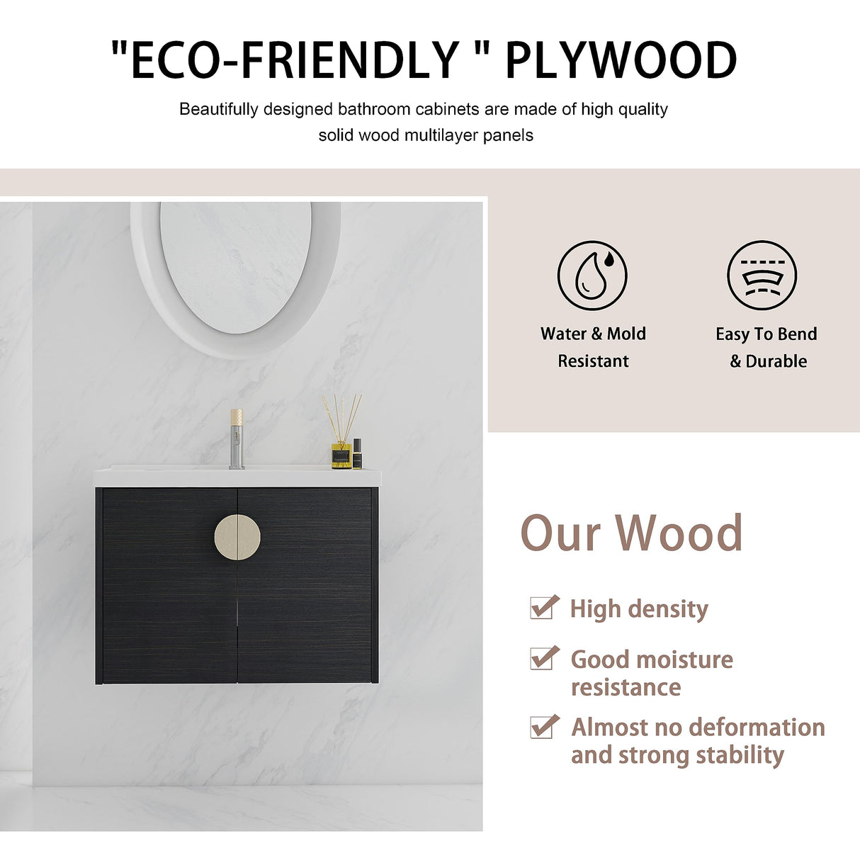 60inch Black Wall Mount Bathroom Vanity with 2 Sink, Wall Mount Double Bathroom Vanity Combo with Storage Cabinet and Opening Side Shelf, Bathroom Cabinet Floating Bathroom Vanity for Home Office Henf