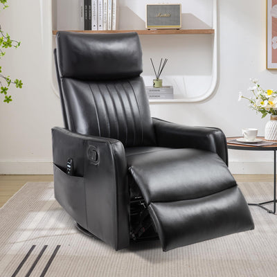 Trustyue Swivel Rocker Recliner Chair, 360° Swivel Recliner with Heat and Massage, Rocker Recliner Nursery Glider Chair with Side Pockets for Living Room (Black, Faux Leather)