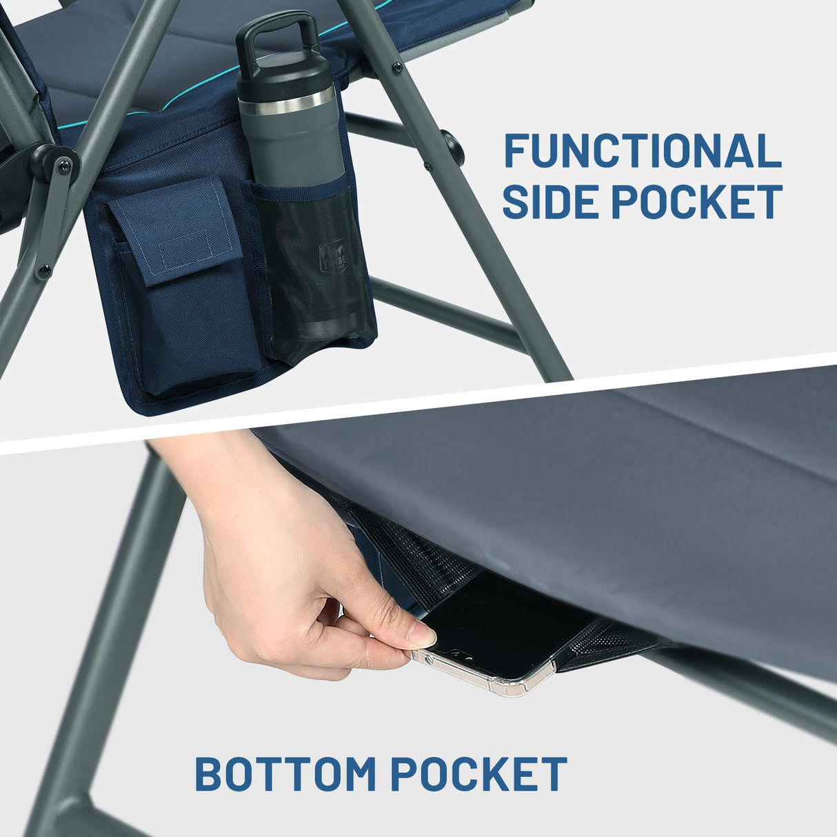 TIMBER RIDGE Oversized Folding Rocking Camping Chair, Padded Outdoor Rocker with High Back, Portable Outdoor Chair for Patio, Garden, Lawn, Supports up to 400 lbs, Blue TIMBER RIDGE