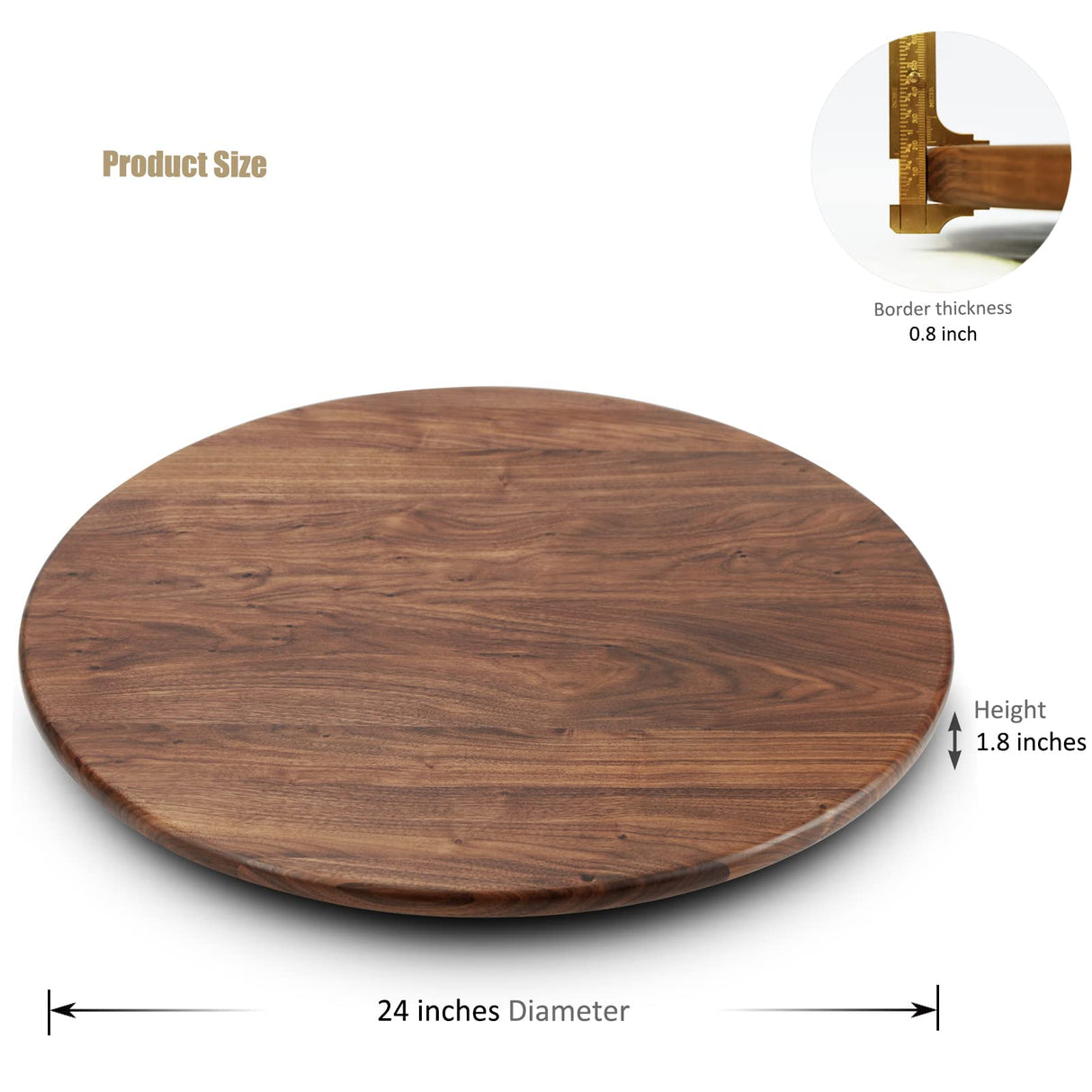 MAGIGO 24 Inches Black Walnut Wood Lazy Susan Organizer, Solid Wooden Round Turntable, Rotating Tray for Table Top/Counter Top MAGIGO