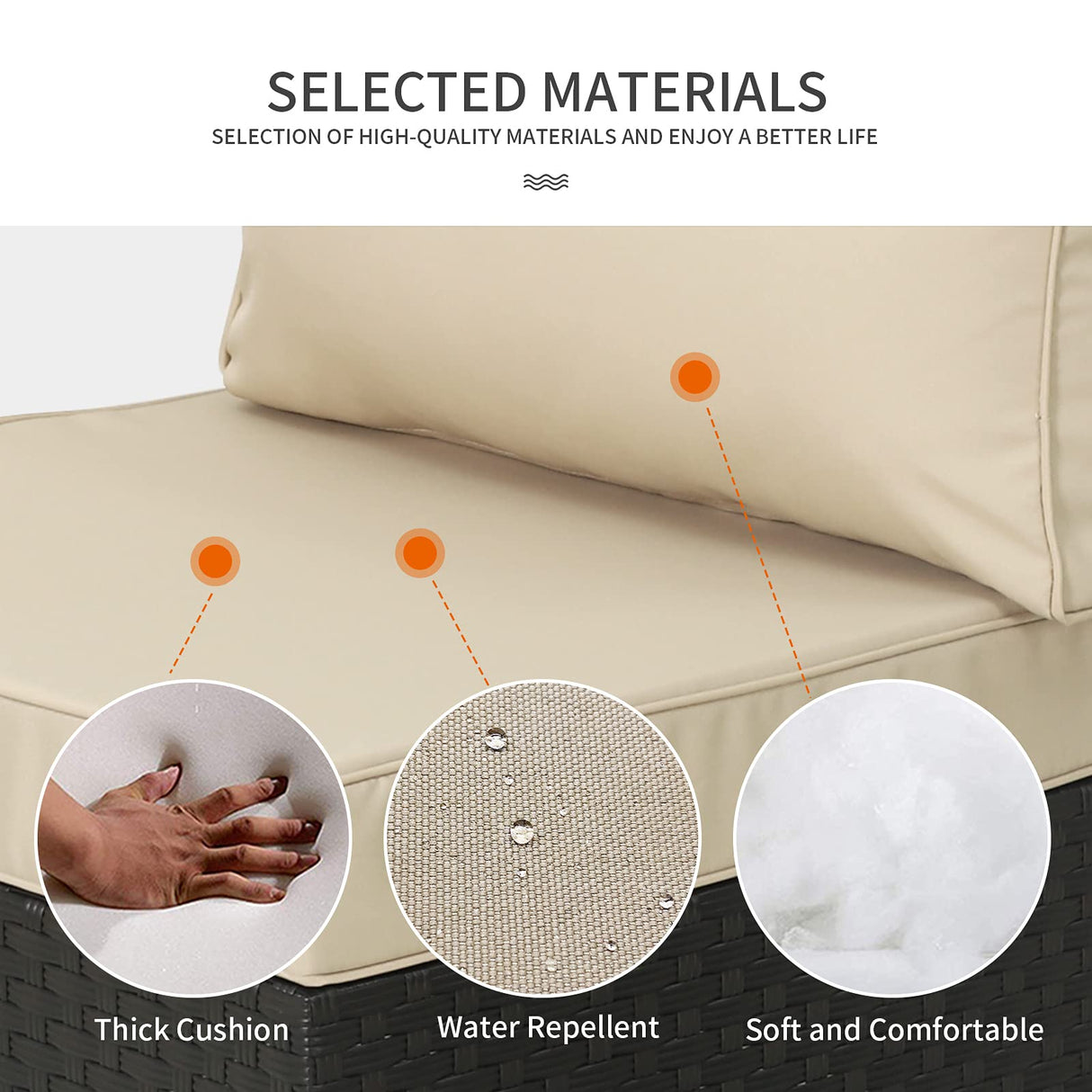 Outdoor Patio PE Wicker 5 Piece Furniture Set, Black Rattan Sectional Conversation Sofa Chair with Coffee Table,Khaki Cushion WAROOM