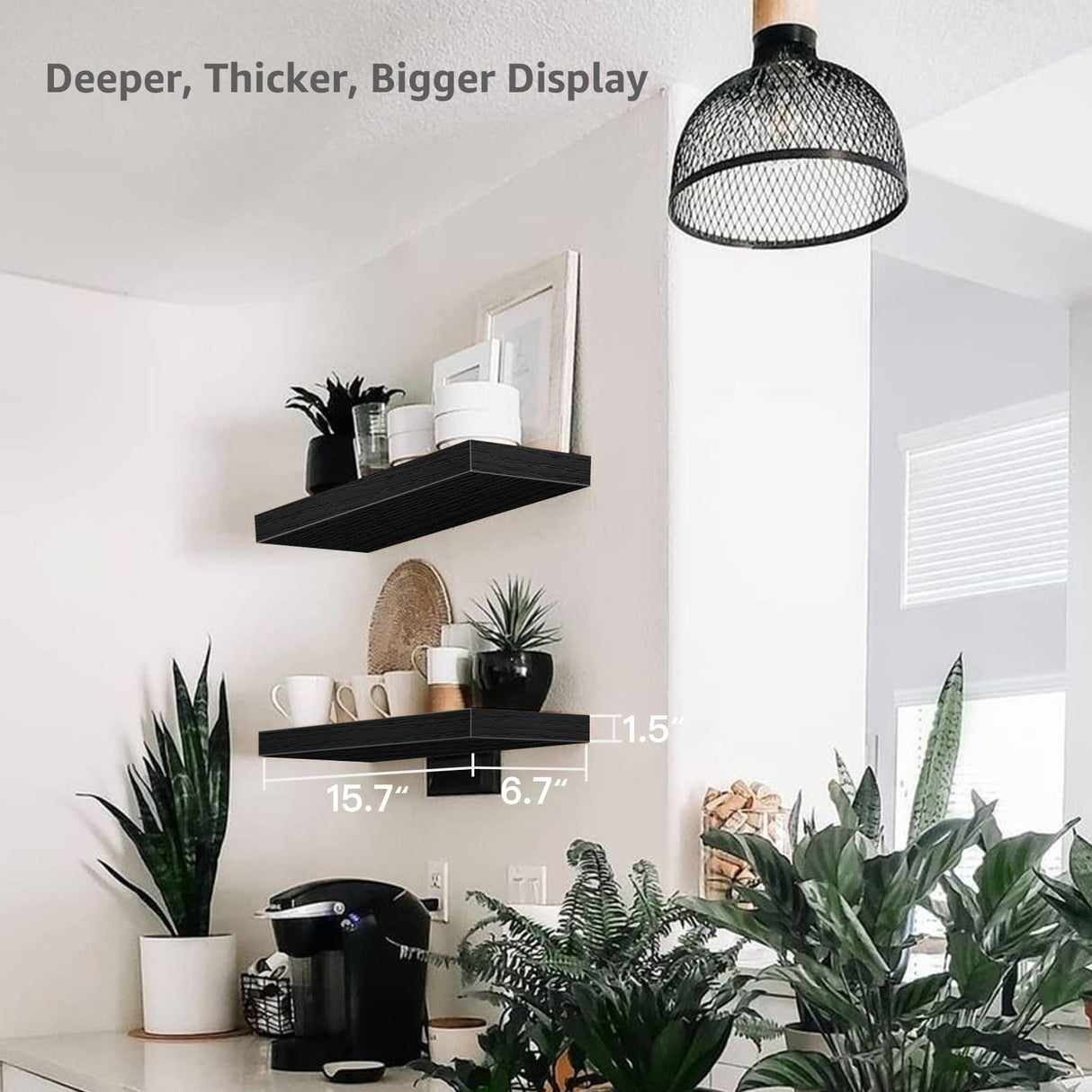 QEEIG Bathroom Floating Shelves for Wall - 15.7" Wall Mounted Shelf Over Toilet Farmhouse Home Decor Display Bookshelf Small 15.7 x 6.7 inch Set of 2, Black (008-40B) QEEIG