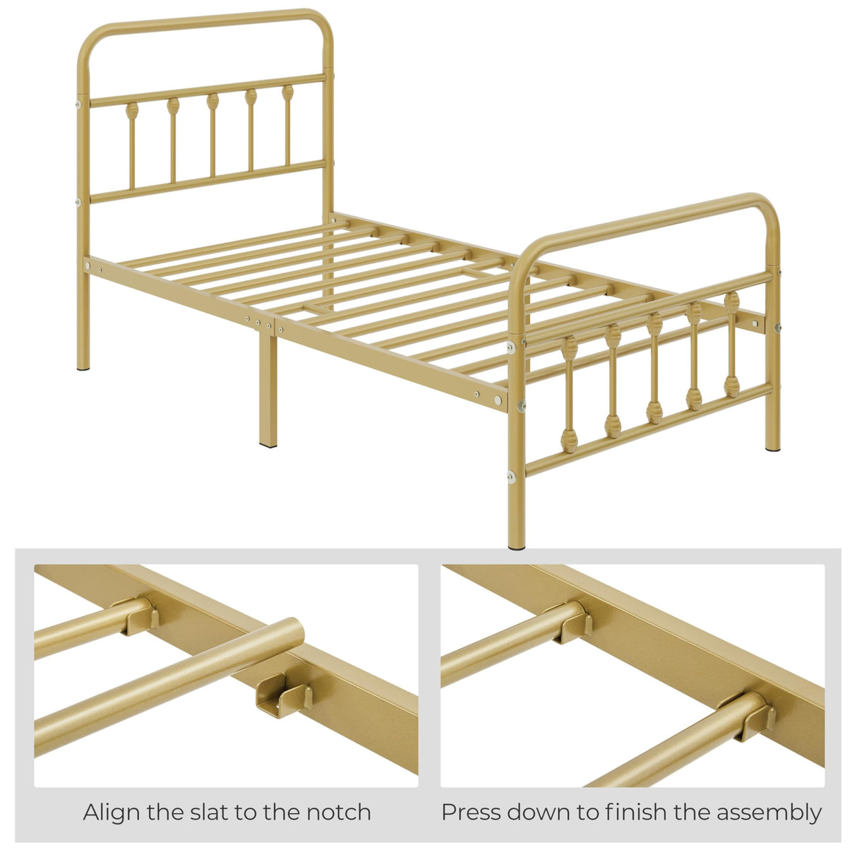 Yaheetech Classic Metal Platform Bed Frame Mattress Foundation with Victorian Style Iron-Art Headboard/Footboard/Under Bed Storage/No Box Spring Needed/Twin Size Antique Gold Yaheetech