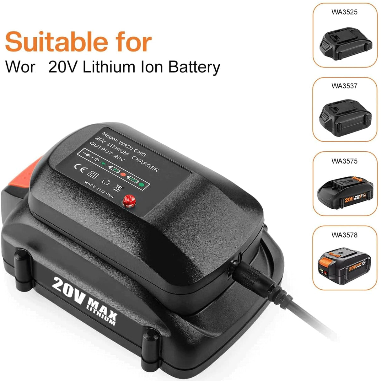 Energup 2Pack Lithium Replacement for 20V Battery and Charger Kit, Compatible with All 20V Batteries WA3520 WA3525 WA3575 WG151s WG251s WG540s WG545s WG890 WG891 + 20 Volt Battery Charger energup