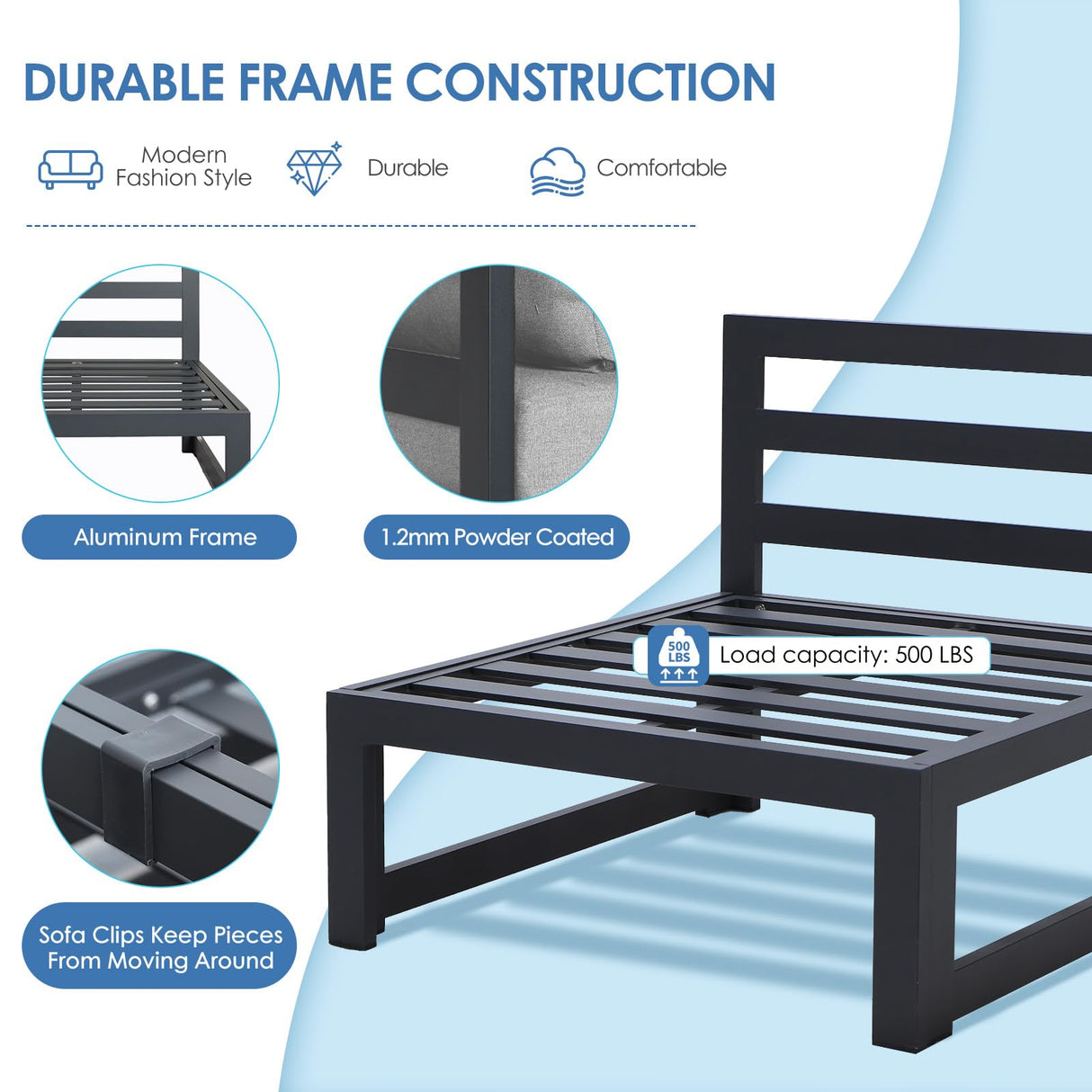 NICESOUL® 6 Piece Extra Large Grey Aluminum Frame Outdoor Patio Furniture Set with Fire Pit Table, 29'' Deep Wide Seating Sofa Conversation, L Shape Modular Sectional Couches for Backyard, Light Grey NICESOUL