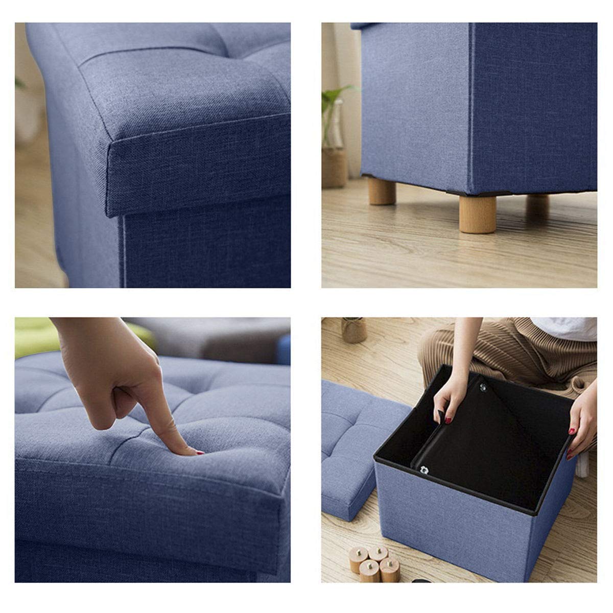 BRIAN & DANY Small Ottoman with Storage, Foot Stool Ottoman Storage Cube, Foot Rest for Couch with Legs, Navy Blue 15" x 15" x 15" BRIAN & DANY