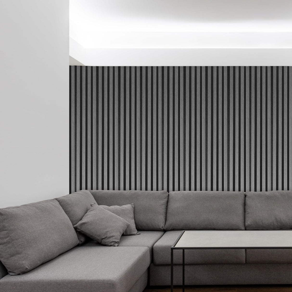 NeatiEase Wood Wall Panels, 9 Feet Acoustic Slat Wall Panels for Interior Wall Decor and Noise Reduction, Decorative Slat Wall Paneling, Dark Gray Oak, 4-Piece NeatiEase