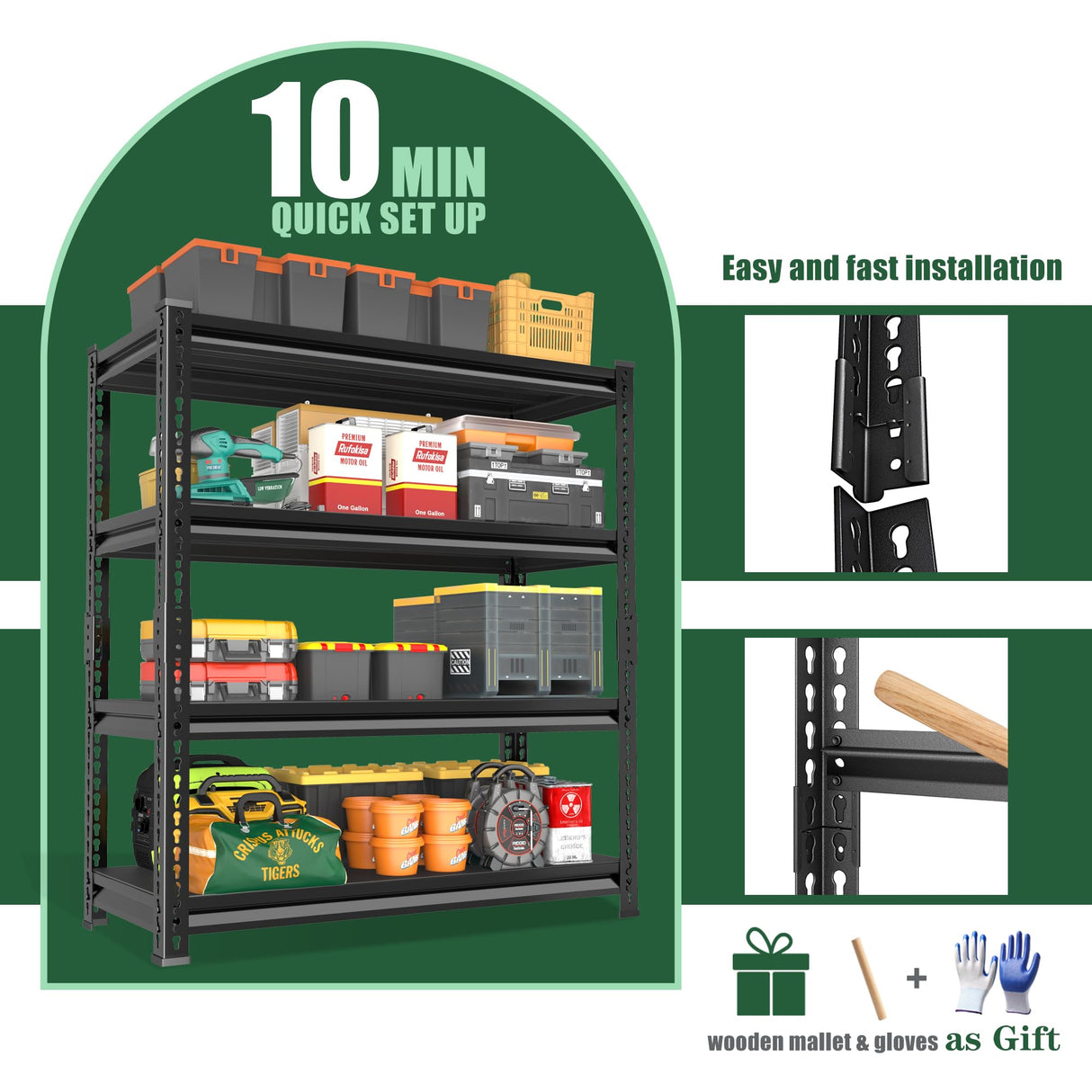 Rufokisa 48" W Garage Shelving Heavy Duty,2000LBS Loads Adjustable Garage Storage Shelves, 4-Tier Metal Shelving Units and Storage Racks Heavy Duty, 48”W x 16”D x 72”H,Black Rufokisa