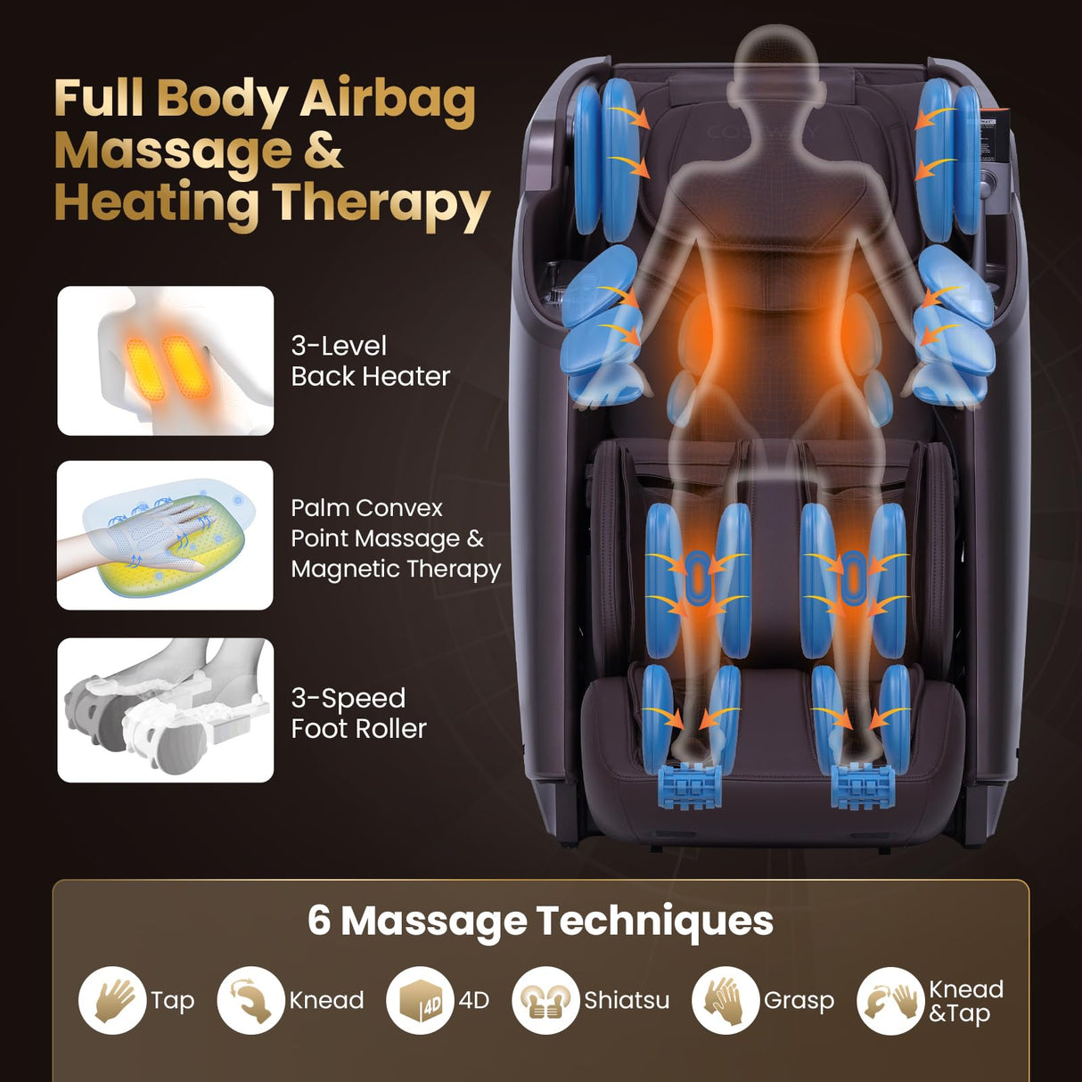 COSTWAY 4D Flexible Track Massage Chair, Full Body Zero Gravity Massage Recliner w/Airbags, Waist Heater, Electric Calf Frame, Auto Body Scan, Wireless Charging Station, Thai Stretching (Gray) COSTWAY