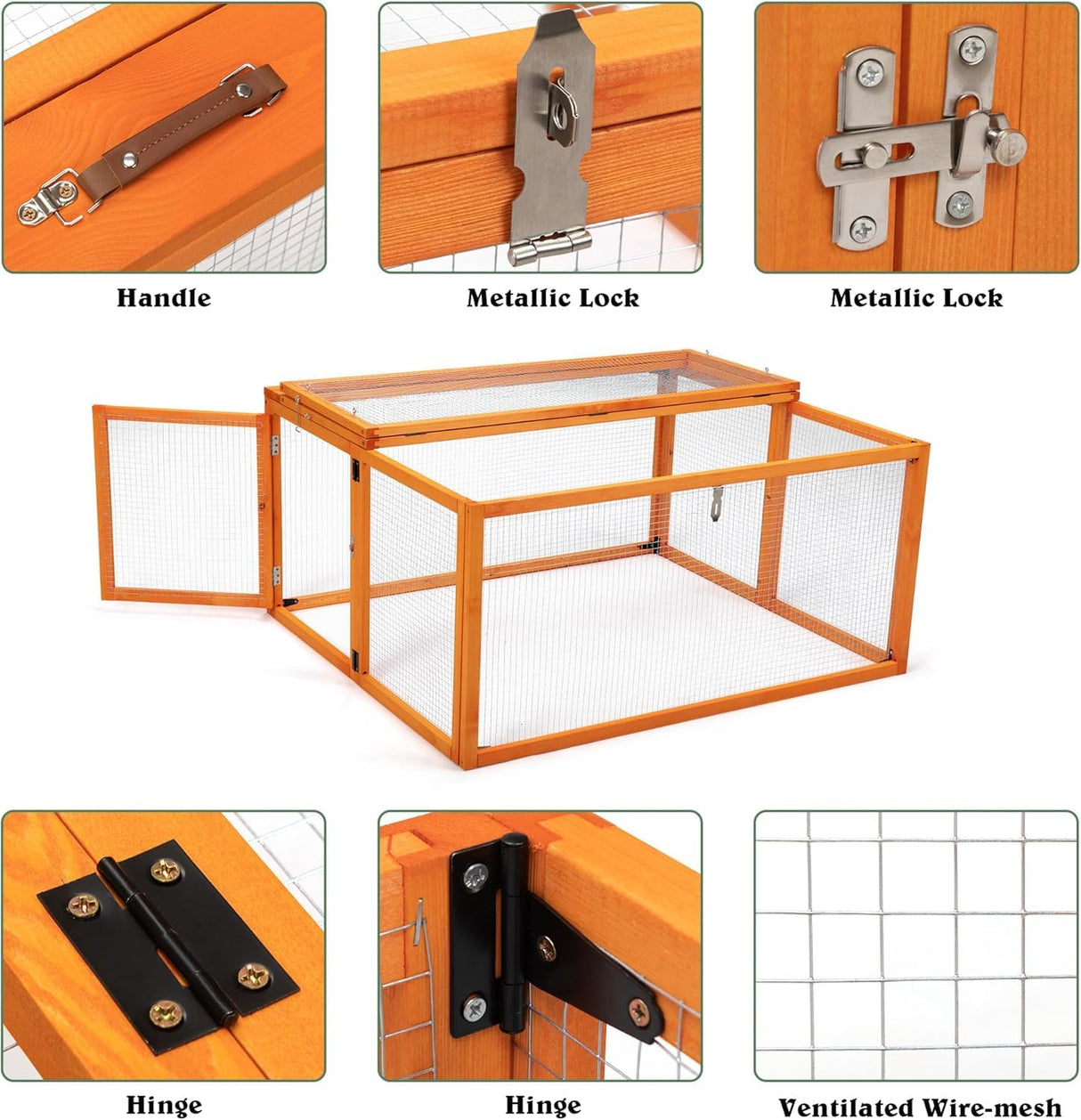 Nyeekoy Portable Chicken Coop Run, Chicken Brooder Box, Foldable Chicken House with Handle, Wooden Chicken Cage with Top & Side Opening Doors, Rabbit Hutch Outdoor Indoor Orange-45 L Nyeekoy