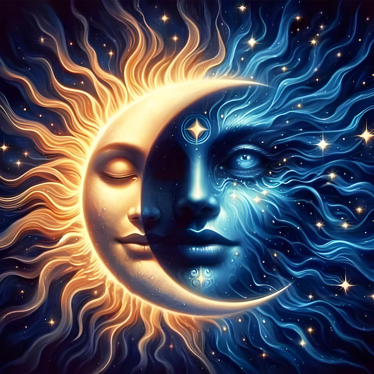 GDYEEH DIY 5D Sun and Moon Diamond Art Kits, Round Full Drill God Diamond Painting Picture, Dreamland Painting by Numbers Art Kits for Adults Beginners Home Wall Decor 12x12 inch GDYEEH