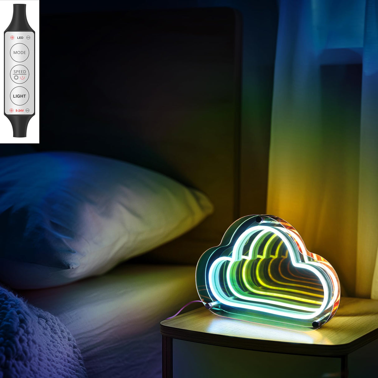 Fariita Infinity Cloud Neon Sign Light Up Infinity Mirror Double-Layer Acrylic Light Cloud LED Lamp with USB Power Bar Home Table Decor Gifts for Birthday Mather's Day Housewarming Congrats Grad Fariita