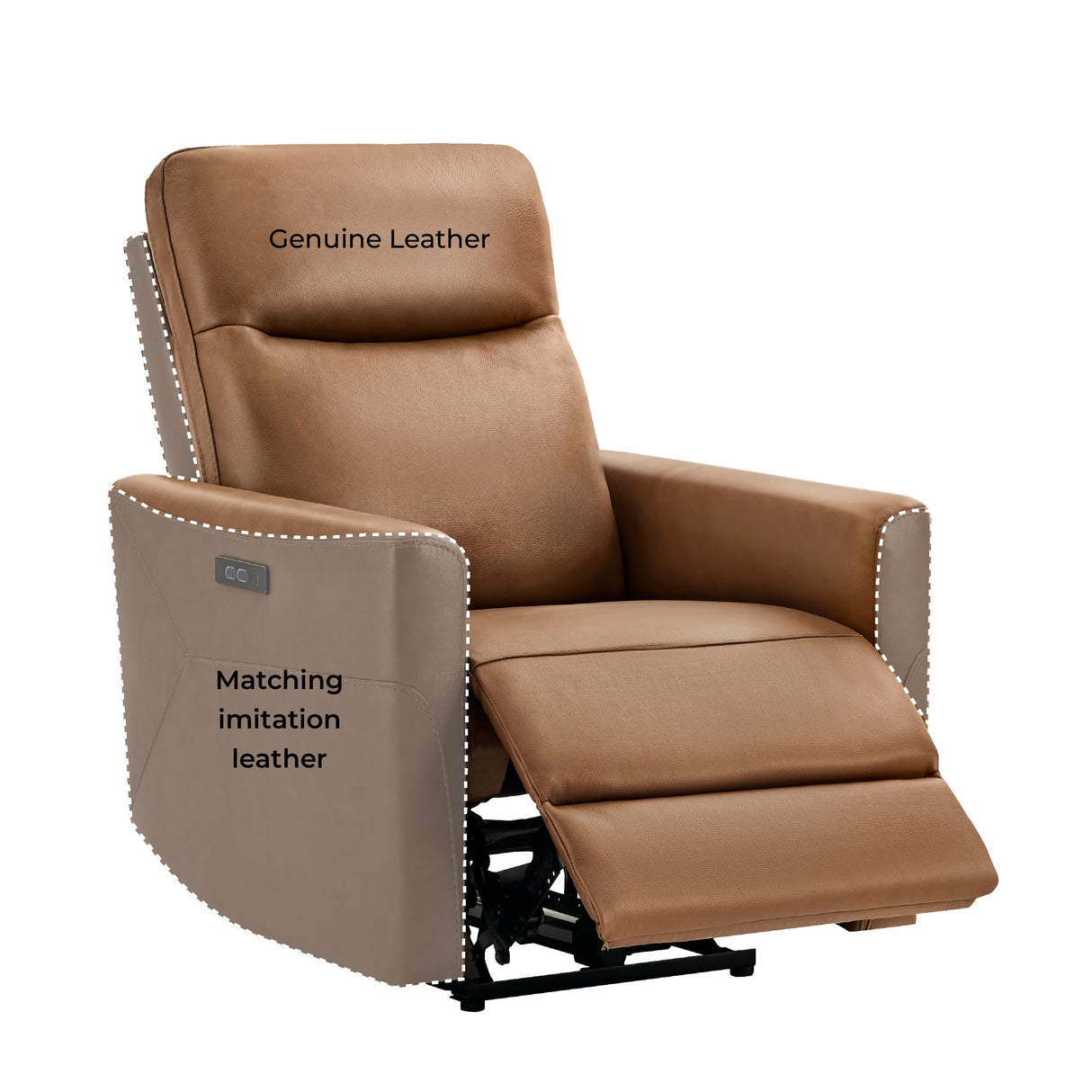 CHITA Genuine Leather Power Recliner Chair for Adults, Electric Wall Hugger Recliner for Small Spaces, Modern Living Room and RV Recliner Chair with Adjustable Power Headrest & Charging Ports, Brown CHITA