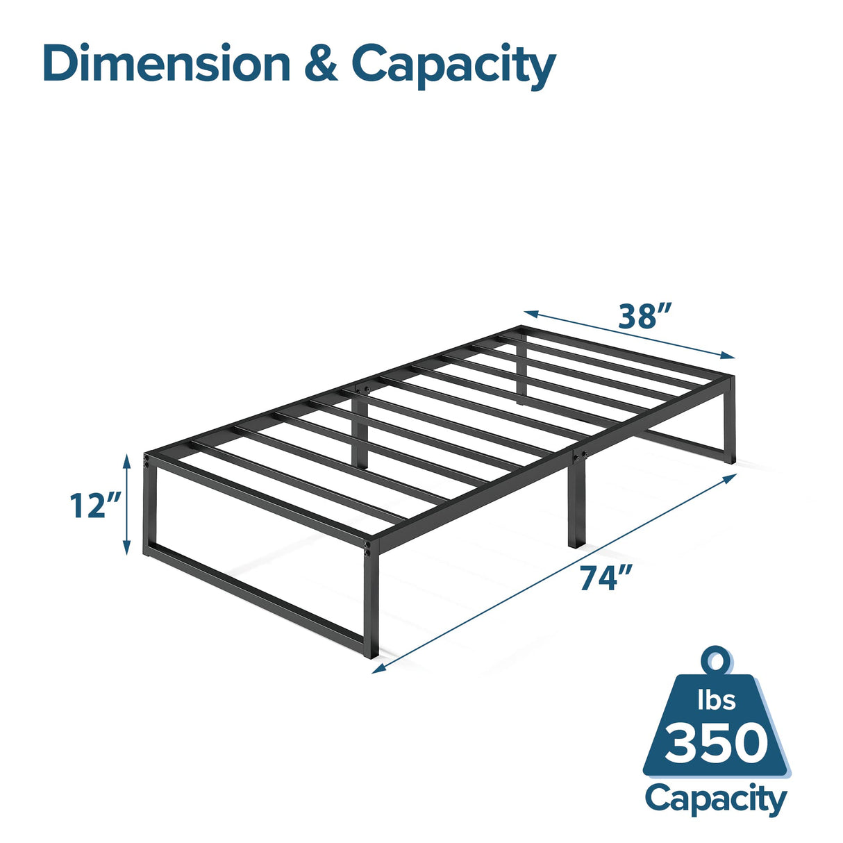 ZINUS 12 Inch Lorelei Metal Platform Bed Frame Mattress Foundation with Steel Slat Support, No Box Spring Needed, Easy Assembly, Twin, Black Zinus