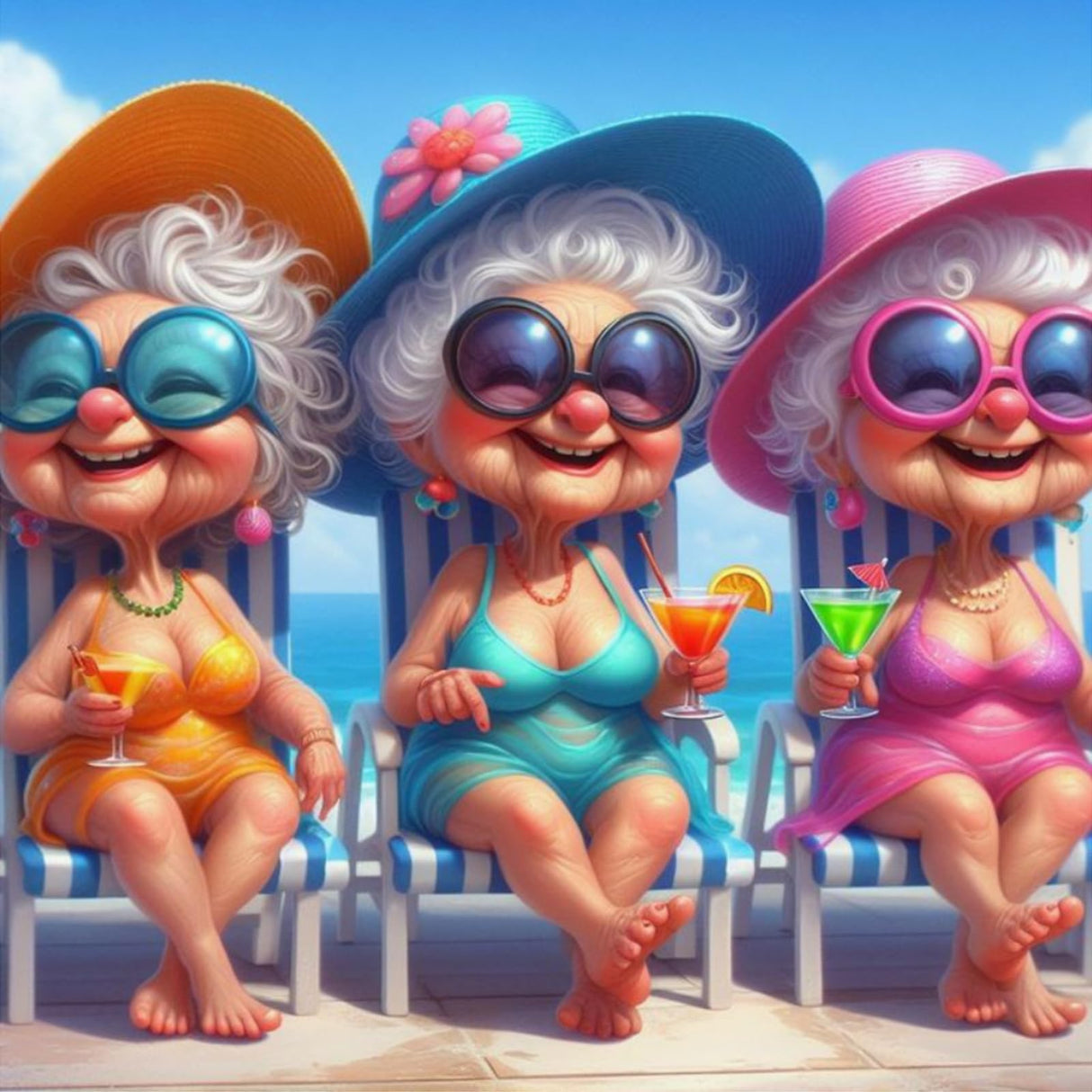 GUMITOON Old Ladies Diamond Art Kits for Adults-Full Drill Diamond Dots Paintings for Beginners, Round 5D Paint with Diamonds Pictures Gem Art Painting Kits DIY Crafts Kits 14"x14" QCY-114 GUMITOON