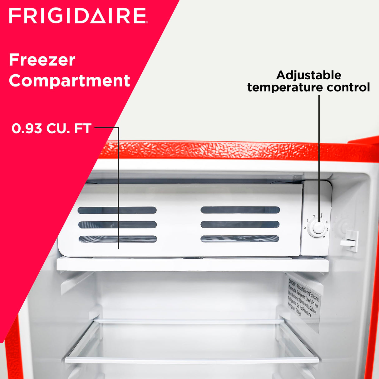 Frigidaire Retro Compact Fridge with Chiller, 3.2 cu ft Countertop Fridge with Built-In Bottle Opener, Compact Refrigerator for Office, Bedroom, Dorm Room or Cabin - 16.5"D x 19"W x 31"H (Red) Frigidaire