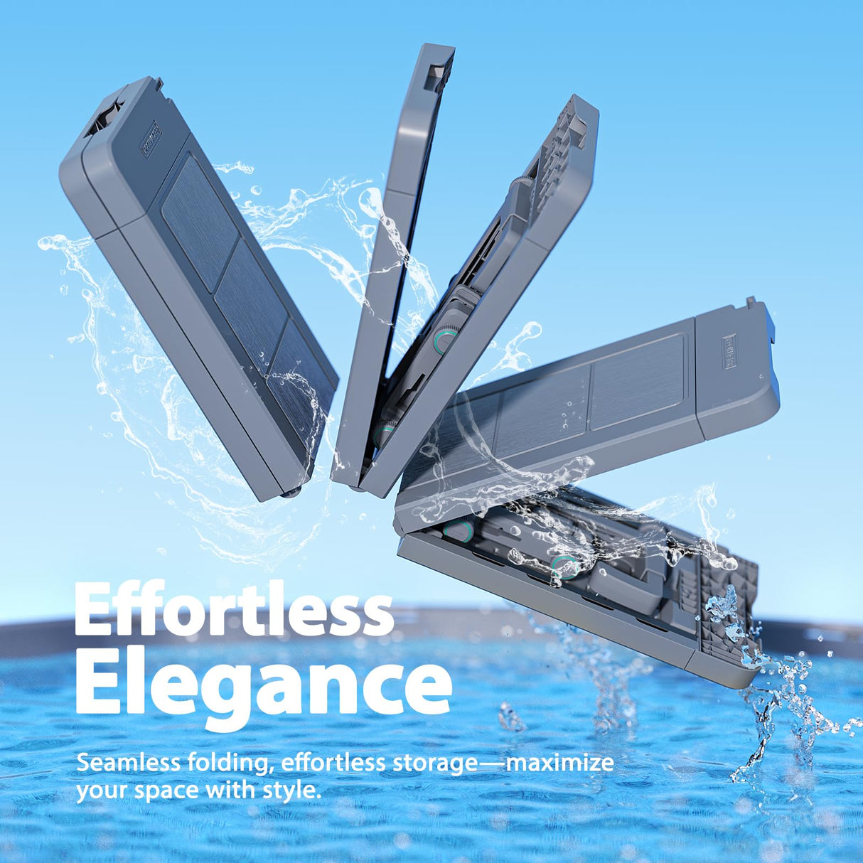 POOLHACKER Poolside Bar, Swim Up Bar Exclusively for Above-Ground Round Pools. Patio Poolside Table Smart Fold Easy Maintenance, Weather Resistant Stable Tabletop (Phantom Gray) POOLHACKER