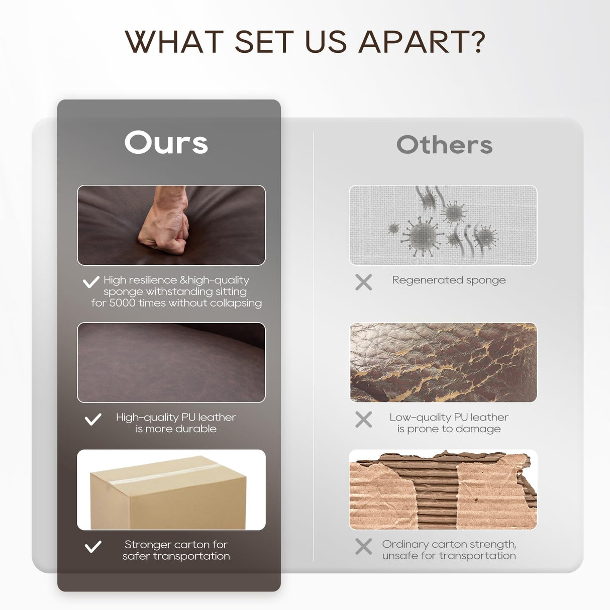 COLAMY 95" Oversized PU Leather Sofa, Comfy Sofa Couch with Extra Deep Seats, Wide Arm, Down Filled 3-Seater Modern Sofa for Living Room, Apartment Lounge-Chocolate COLAMY