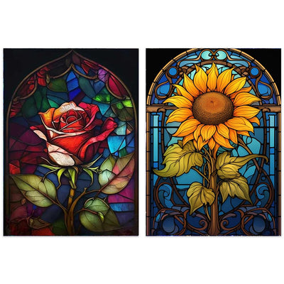 OFRKE 2-Piece Rose Sunflower Diamond Painting Kits for Adults, Round Full Drill 5D DIY Diamond Art Kits for Home Wall Decor 12"x16"
