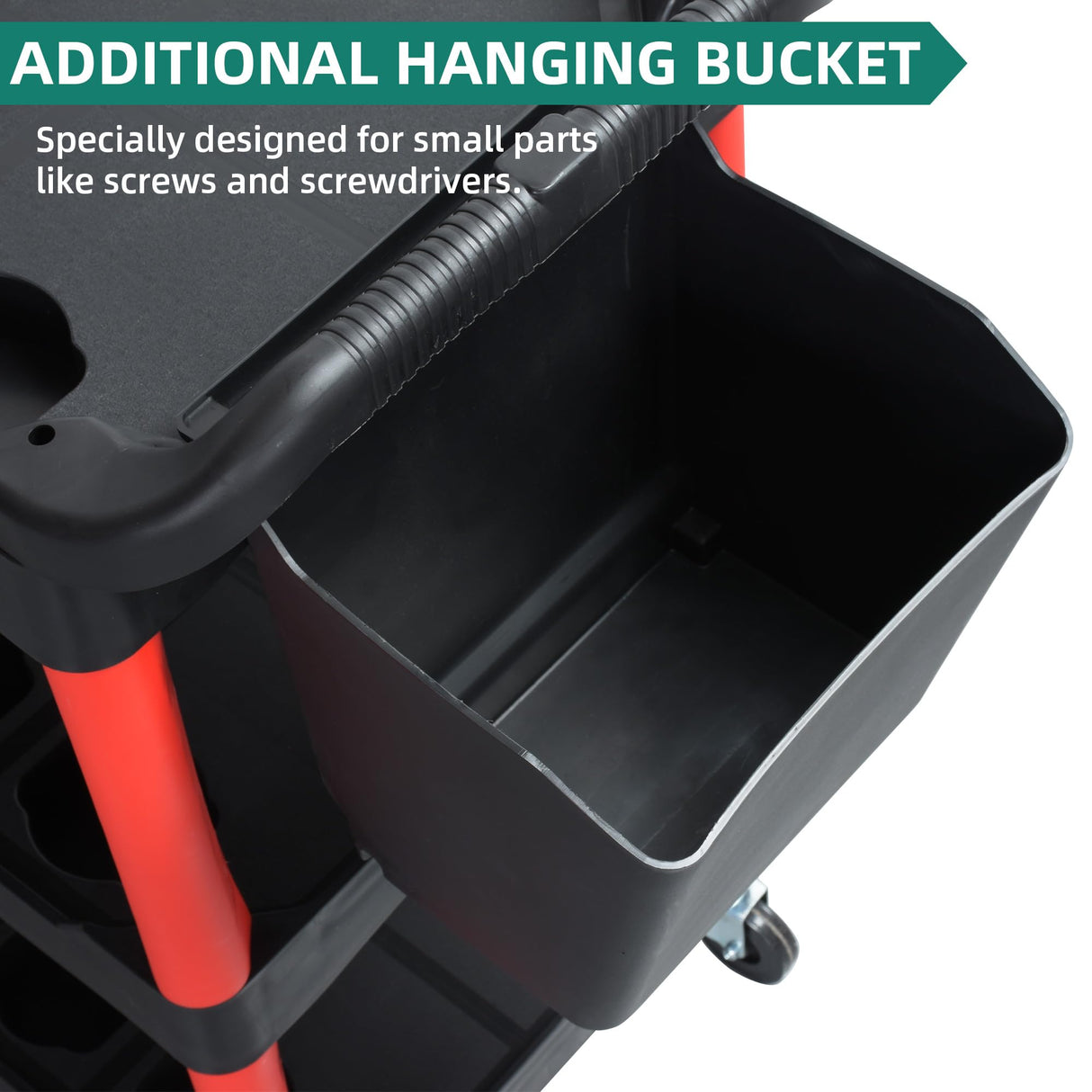 YITAHOME Auto Detailing Cart with Wheels, 3 Tier Rolling Detail Cart with Long Hanging Plate & Hooks & Hanging Bucket, Car Wash Organizer Cart for Detailers Garage, Workshop, Repair Shop, Storage Tool YITAHOME